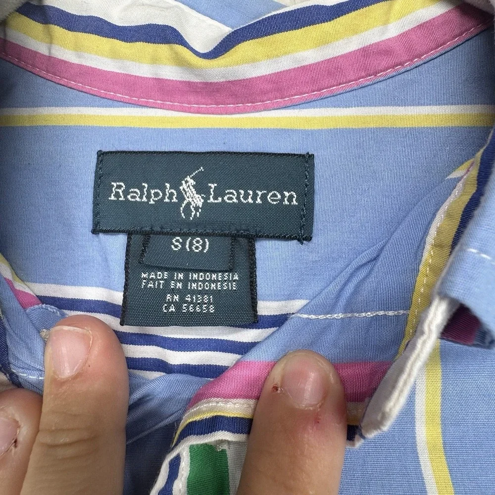 Ralph Lauren Kids‎ Button Down Shirt Boys 8 Multicolor Striped Pony Logo